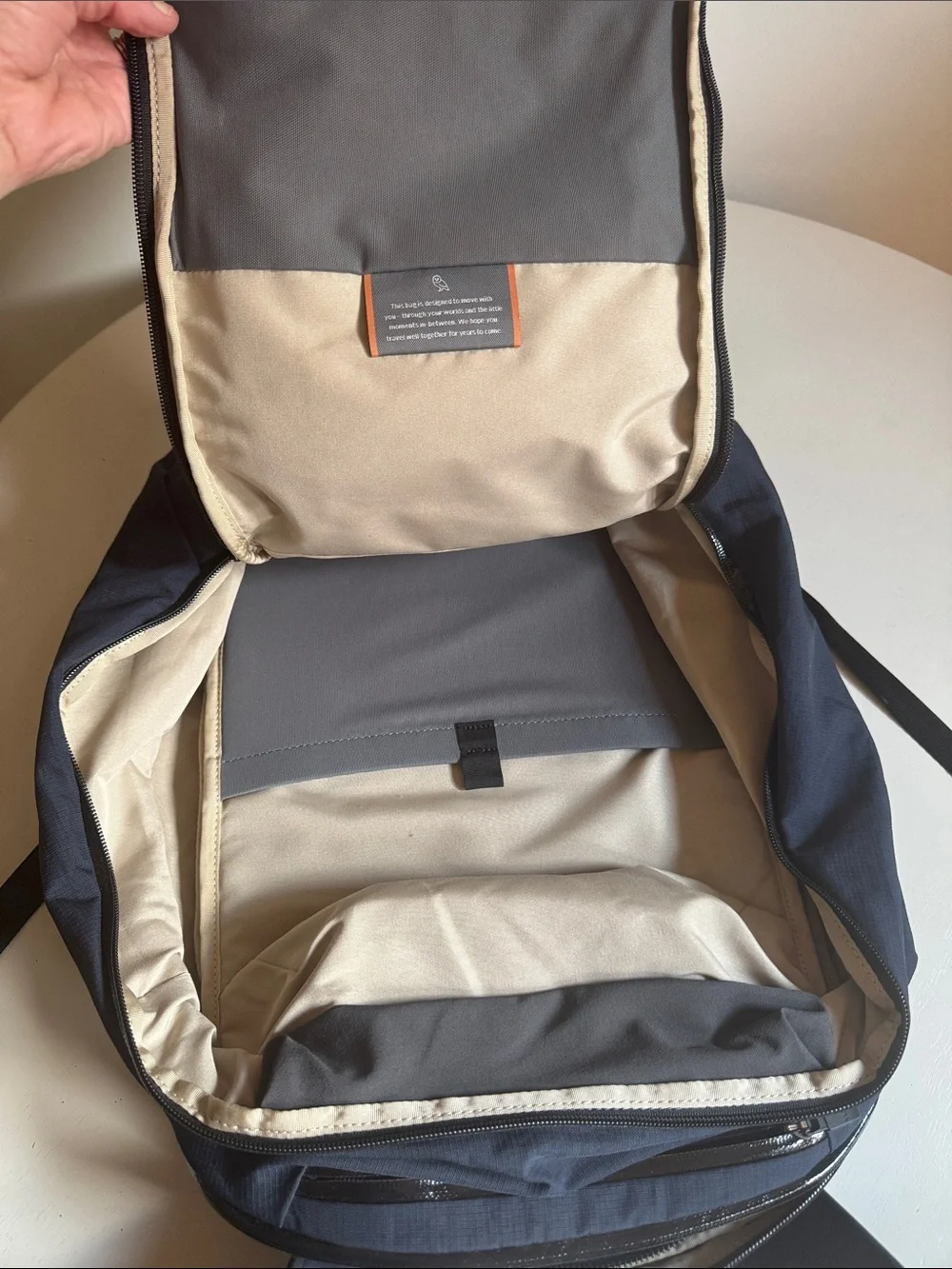 Bellroy Navy Blue Transit Workpack Commuter Backpack with Cream Interior